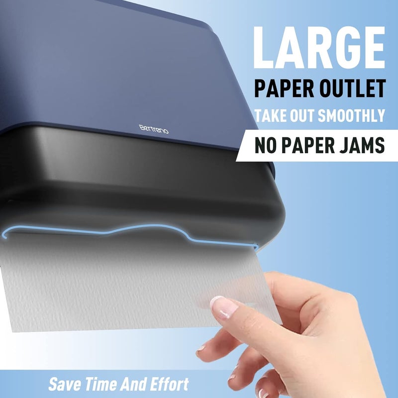 Bertreno Commercial Paper Towel Dispenser Wall Mount Paper Towel Holder Large Capacity 200 Multifold/Trifold/C Fold Hand Towel Dispenser Bathroom Tissue Dispenser (Blue) - Image 3